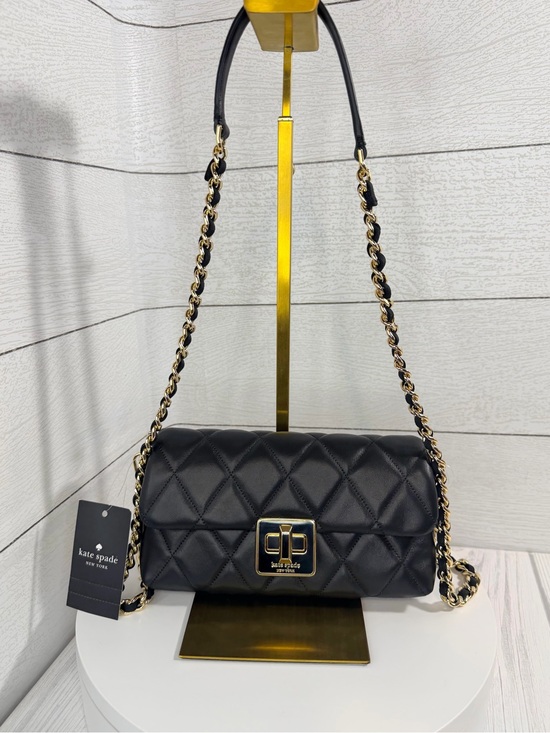 kate spade Handbags - Kate Spade Carey Quilted Mini Black Leather Crossbody Gold & Dust Bag $329 — NWT